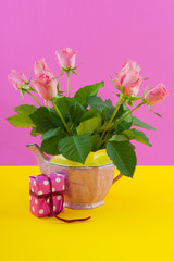 Bouquet roses  for birthday in pink and yellow