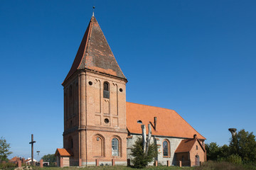 alte backsteinkirche in döbern, dobry - obrazy, fototapety, plakaty