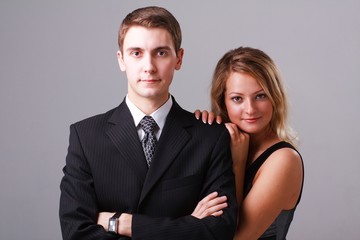 Closeup portrait of young business couple