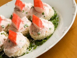 Seafood sandwiches. Shallow DOF.