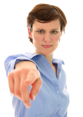 woman pointing with her finger