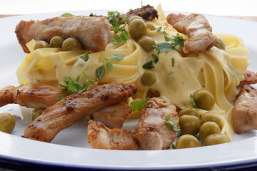 home made tagliatelle with organic pork goulash