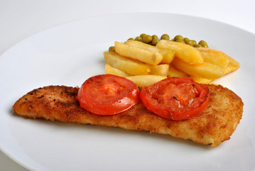 fish and chips with some organic pea