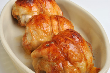 roasted delicious chicken olive in a white bowl
