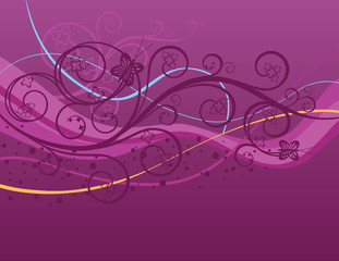 Purple waves, swirls and butterflies