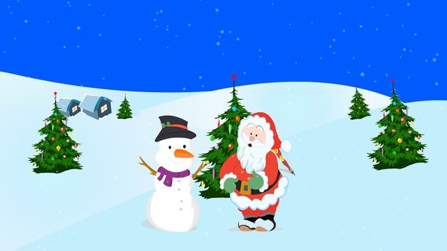Animation of Santa Claus and snowman wishing Happy  Holidays