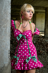 young beautiful woman on the ruins