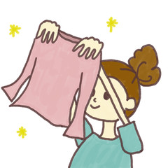 洗濯物を干す女の子