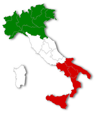 Italia tricolore suddivisa in regioni