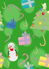 Green Christmas background with several objects on it