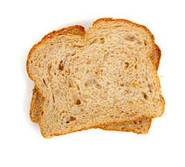 two slices of whole grain bread on white