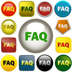 FAQ buttons collection. Vector set.