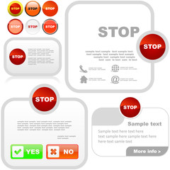 Stop button and banners. Vector set for web.