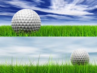 High resolution 3d white golf ball in green grass background
