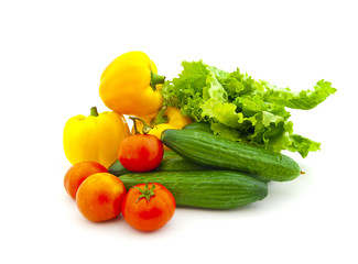 Set of various vegetables and fruit on a white background