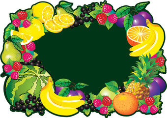 Fruits frame with place for sample text. Healthy food.