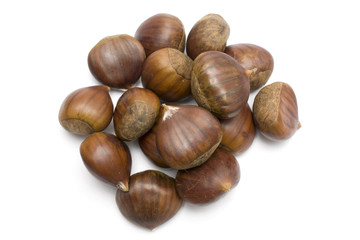 isolated brown chestnuts with a white background