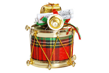 isolated decorated christmas drum