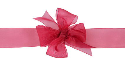 red gift chiffon ribbon bow on white background