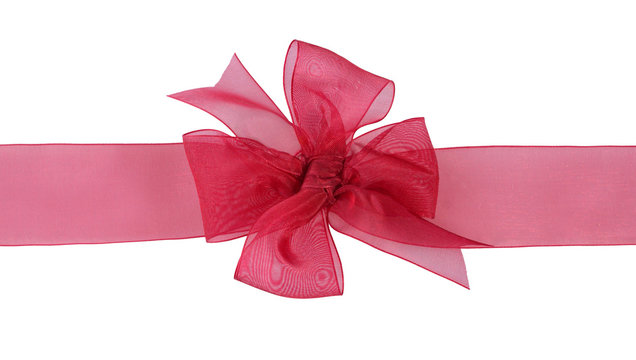 Red Gift Chiffon Ribbon Bow On White Background