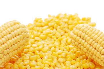 Ear of fresh corn and tinned corn