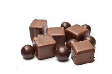 Chocolate cubes and balls fanned out