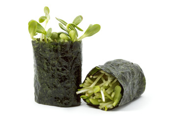 Sunflower sprouts wrapped in sushi nori