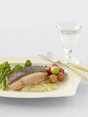 Crispy salmon with lemon and brown butter sauce