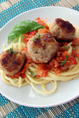 rissole with pasta and home made tomato sauce