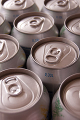 Aluminum cans lined up