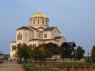 Fototapeta na wymiar An orthodox temple is in Khersonese