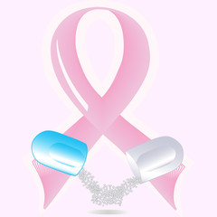 vector illustration of pink Support Ribbon with a pill