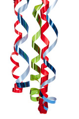 curly ribbon hanging in front of white