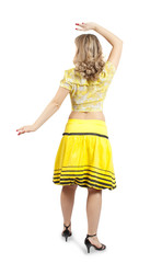 Disko girl in retro-styled dress over white