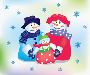 Happy snowman family