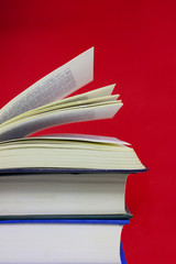 books on red background