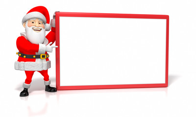 Jolly Cartoon Christmas Santa Pointing at Blank Sign
