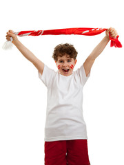 Young sports fan isolated on white background