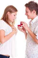 amazed woman looking at present