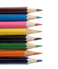 Assortment of colored pencils closeup