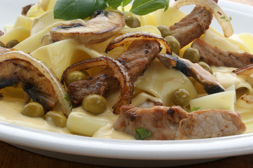 home made tagliatelle with organic pork goulash