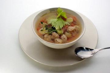 vegetable soup with organic carrot and meat balls