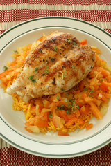grilled chicken with organic curry rice and vegetable