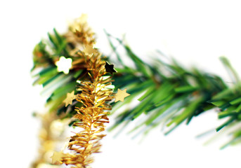 golden Xmas decoration on christmas tree