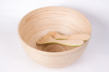 Empty bamboo salad bowl