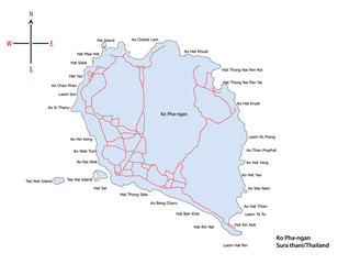 Vector Map of Koh Pha-ngan at Sura thani / Southern Thailand