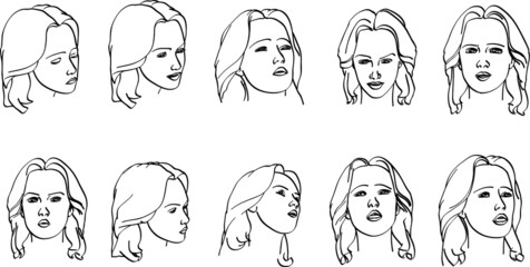 various expressions on a woman's face