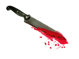 Bloody knife isolated on white