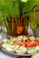 Easter table with eggs