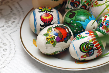 Easter table with dyed eggs